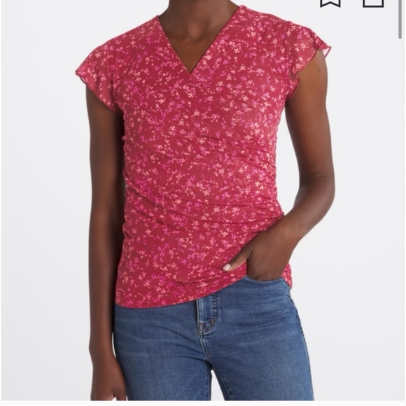 41 Hawthorn Tops - 41 Hawthorn Sylvia short sleeve Flutter sleeve mesh wrap top stitch fix top